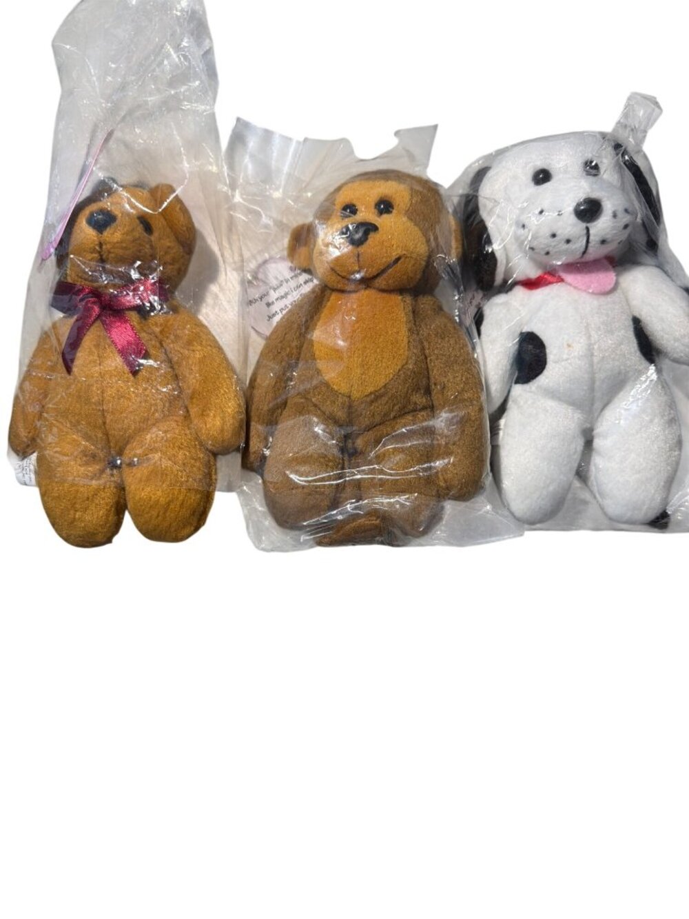 Vintage Set of 3 Paw Pets Plush Animal Toys Brown Bear Monkey Dalmatian Dog NWT